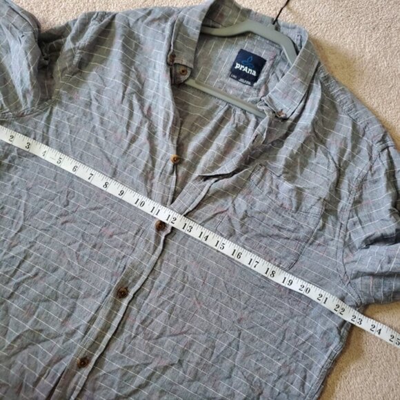 Prana Mens Grey Cotton Grid button Down Casual Shirt L - Picture 7 of 10